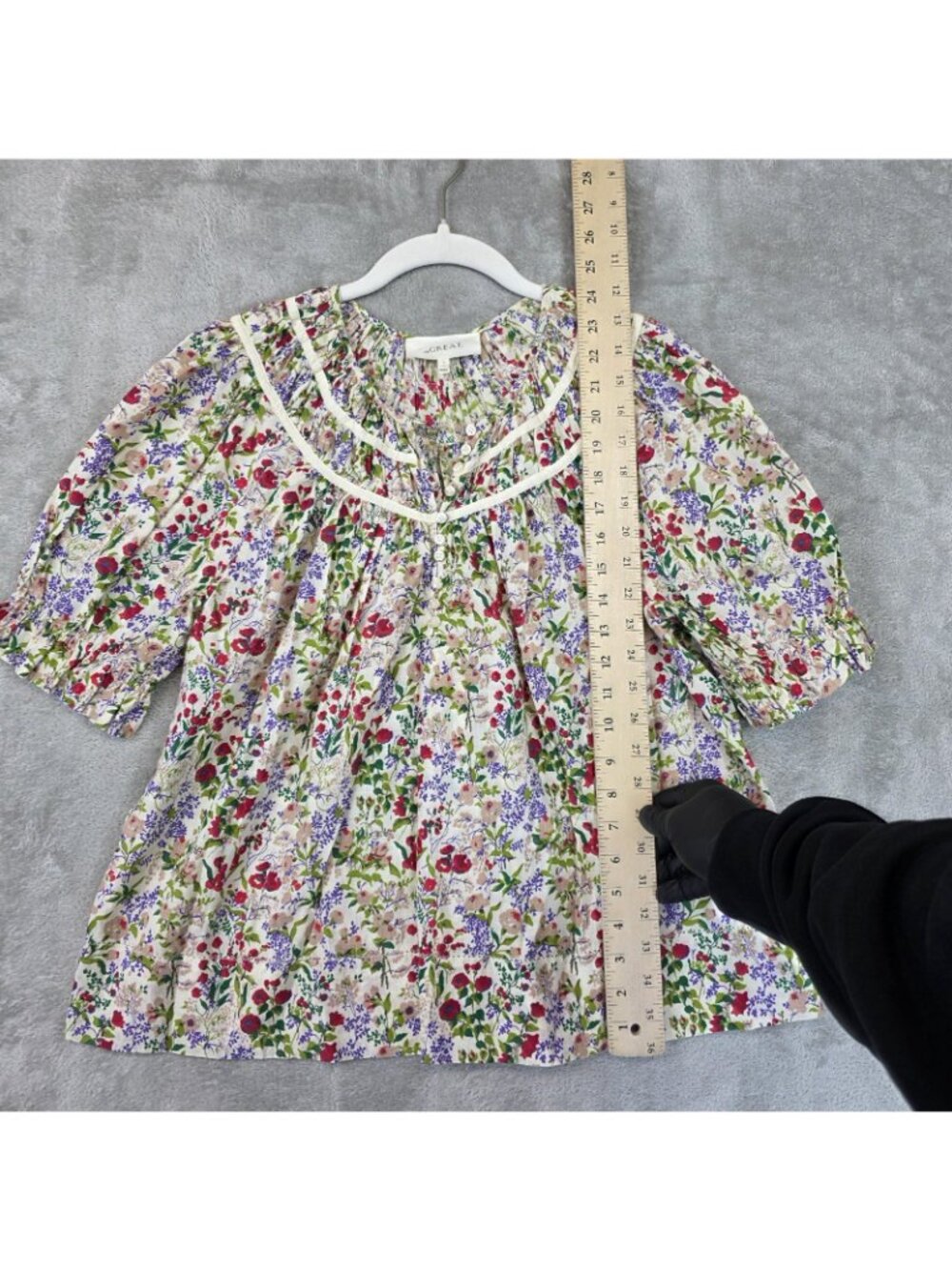 THE GREAT. Blouse Womens 2 Multicolor Floral Henley Puff Sleeve Boho Top - Picture 6 of 10